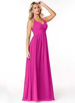 Azazie Ashia Final Sale Fuchsia A-Line Pleated Chiffon Dress image4