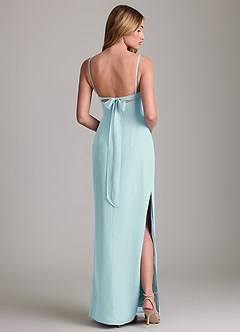 Azazie Mai Bridesmaid Dresses Sea Glass Sheath Pleated Chiffon Dress image2