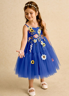 Azazie Osea Robe Demoiselle D'honneur Fillette Robe Princesse en Tulle Plissée Bleu Roi image1