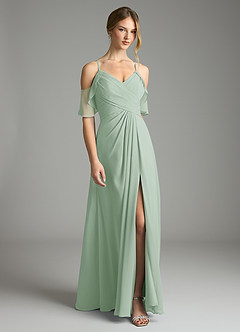 Azazie Dakota Bridesmaid Dresses Agave A-Line V-Neck Pleated Chiffon Dress image3
