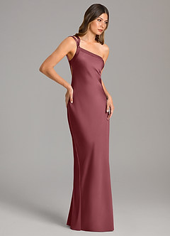 Azazie Monroe Bridesmaid Dresses Desert Rose Mermaid One Shoulder Stretch Satin Dress image5