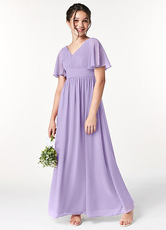 Azazie Temeka Junior Lilac A-Line Pleated Chiffon Dress image1