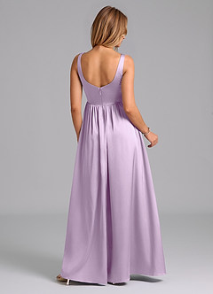 Azazie Keyla Final Sale Frosted Lilac A-Line Pleated Stretch Satin Dress image2