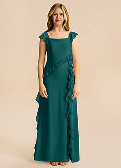 Azazie Aveline Junior Peacock A-Line Ruched Chiffon Dress image3