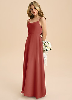 Azazie Shale Junior Robe Trapèze en Mousseline de soie Arc Terracotta image6