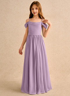 Azazie Shia Girls Formal Abiti da Ragazza di Fiori Abito A-Line in Chiffon Spalle Scoperte Glicine image3