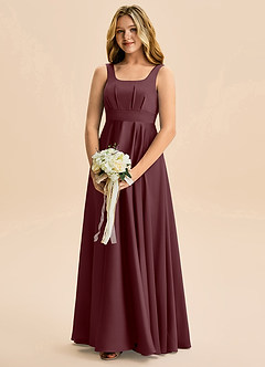 Azazie Gabby Junior Vestido de Sangrado de Satén Elástico de Corte en A con Plisado image3