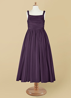 Azazie Cutie Pie Flower Girl Dresses Plum A-Line Pleated Matte Satin Dress image7