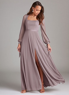 Azazie Leonia Bridesmaid Dresses Dusk A-Line Long Sleeve Mesh Dress image2