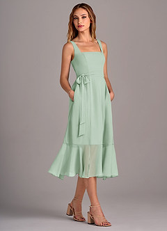Azazie Deb Bridesmaid Dresses Agave A-Line with Pockets Chiffon Convertible Dress image3