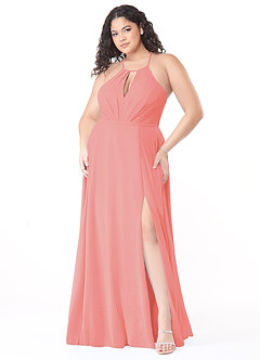 Azazie Evalleen Bridesmaid Dresses Coral A-Line Pleated Chiffon Dress image9