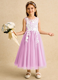 Azazie Sundae Robe Demoiselle D'honneur Fillette Robe Princesse en Dentelle Rose Bonbon image1