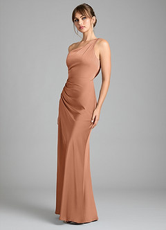 Azazie Madelyn Vestidos de damas de honor Vestido de Bronceador de Satén Elástico de Corte Sirena Convertible con Hombro unilateral image6