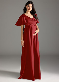 Azazie Verna Maternity Bridesmaid Dresses A-Line Ruched Stretch Satin Floor-Length Dress image5