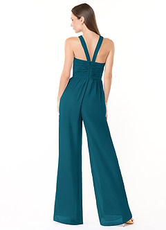 Azazie Berdie Bridesmaid Dresses Ink Blue Halter Chiffon Jumpsuit image2