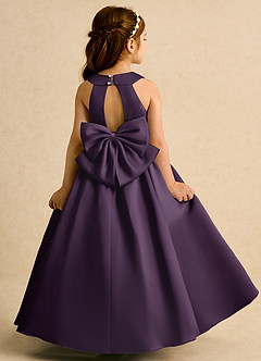 Azazie Daisies Robe Demoiselle D'honneur Fillette Robe Princesse en Mat Satiné Arc Prune image7
