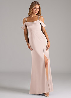 Azazie Callan Bridesmaid Dresses Blushing Pink A-Line Pleated Stretch Satin Convertible Dress image1
