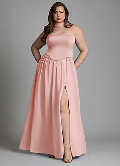 Azazie Cadence Robes de demoiselle d'honneur Robe Trapèze Convertible en Satin extensible Corset Rose Poudré image7