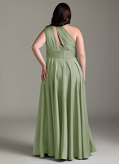 Azazie Charlize Bridesmaid Dresses Dusty Sage A-Line One Shoulder Stretch Satin Dress image10