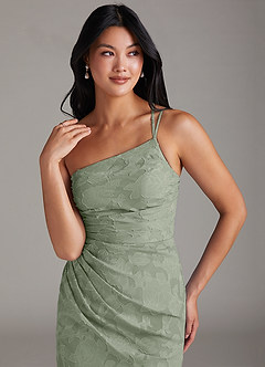 Azazie Eren Bridesmaid Dresses Agave Sheath One Shoulder Floral Burnout Dress image5