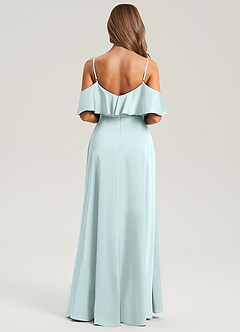 Azazie Jean Bridesmaid Dresses Sea Glass A-Line Off the Shoulder Stretch Satin Dress image2