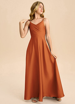 Azazie Bug Junior Robe Trapèze en Satin extensible Plissée Cannelle image4