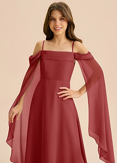 Azazie Moana Junior Linia A Pofałdowany Szyfon Długość podłogi Młodsza druhna Sukienka image7