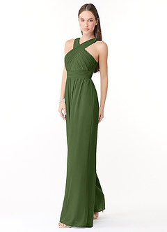 Azazie Berdie Vestidos de damas de honor Oliva de Gasa de Mono con Halter image3
