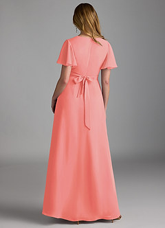 Azazie Zaniah Bridesmaid Dresses Coral A-Line Chiffon Dress image2