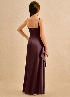 Azazie Cannoli Girls Formal Flower Girl Dresses Sangria A-Line Pleated Matte Satin Dress image2