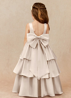 Azazie Margie Flower Girl Dresses White Alabaster A-Line Bow Stretch Satin Dress image1