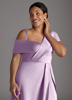 Azazie Milton Mother of the Bride Dresses Frosted Lilac A-Line Pleated Stretch Satin Dress image14