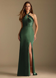 Azazie Tracie Robes de demoiselle d'honneur Robe Trapèze en Satiné métallisé Plissée Eucalyptus image1