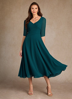 Azazie Durant Mother of the Bride Dresses Pine A-Line Pleated Chiffon Dress image2