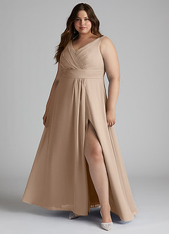 Azazie Karina Bridesmaid Dresses Taupe A-Line Pleated Chiffon Dress image6