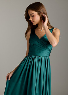 Azazie Keyla Brautjungfernkleider A-Linie Plissee Stretch-Satin Kleid Pfau image8
