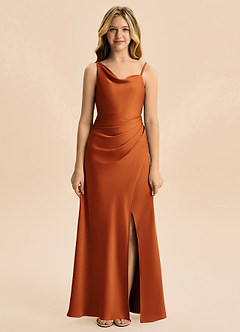 Azazie Abby Junior Vestido de Canela de Satén Elástico de Corte en A con Plisado image5