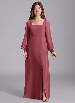 Azazie Bondi Junior Vestido de Merlot de Gasa de Corte en A con Blusón image7