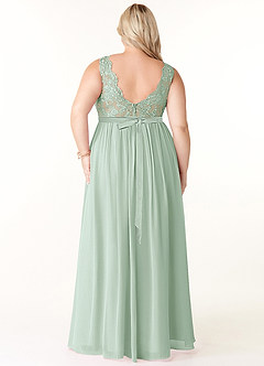 Azazie Elly Bridesmaid Dresses Agave A-Line Lace Scoop Neck Chiffon Dress image8