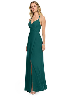 Azazie Davis Bridesmaid Dresses Peacock A-Line V-Neck Chiffon Dress image3