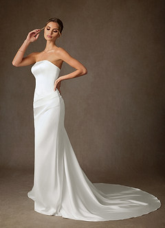 Azazie Begonia Probar vestidos en casa Vestido de Diamante Blanco de Satén Elástico de Corte Recto con Sin tirantes image8