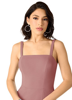 Azazie Gianetta Final Sale Dusty Rose Mermaid Side Slit Stretch Crepe Dress image4