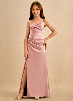 Azazie Cannoli Girls Formal Flower Girl Dresses Rosette A-Line Pleated Matte Satin Dress image3