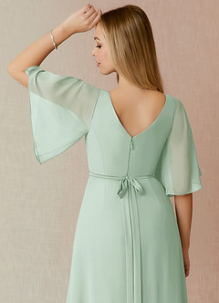 Azazie Cierra Final Sale Agave A-Line V-Neck Chiffon Dress image8