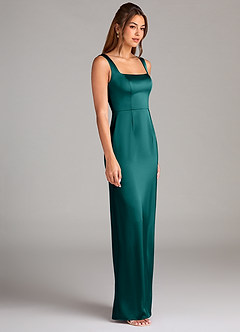 Azazie Flori Bridesmaid Dresses Peacock Sheath Side Slit Stretch Satin Dress image3