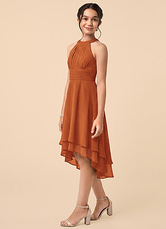 Azazie Linna Junior Cinnamon A-Line Pleated Chiffon Dress image3