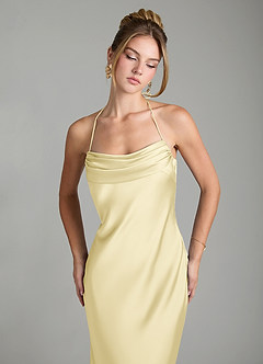 Azazie Mae Bridesmaid Dresses Lemon Sorbet Mermaid Pleated Stretch Satin Dress image3