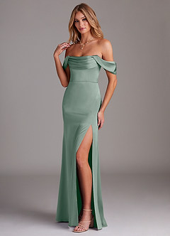 Azazie Saige Vestidos de damas de honor Vestido de Salvia Plateada de Satén Elástico de Corte Recto con Vestidos sin tirantes image5