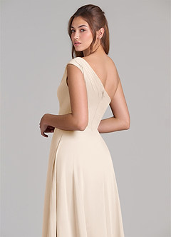 Azazie Melanie 신부 들러리 드레스 A라인 오프 더 숄더 쉬폰 바닥 길이 드레스 image2