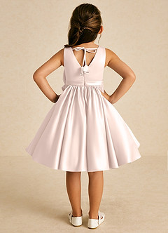Azazie Apple Flower Girl Dresses Rose Petal A-Line Bow Matte Satin Dress image2